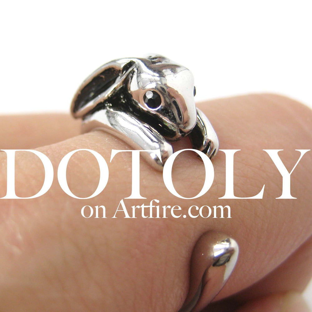 Bunny Rabbit Animal Wrap Around Ring in Shiny Silver - Sizes 4 to 9 Available | DOTOLY
