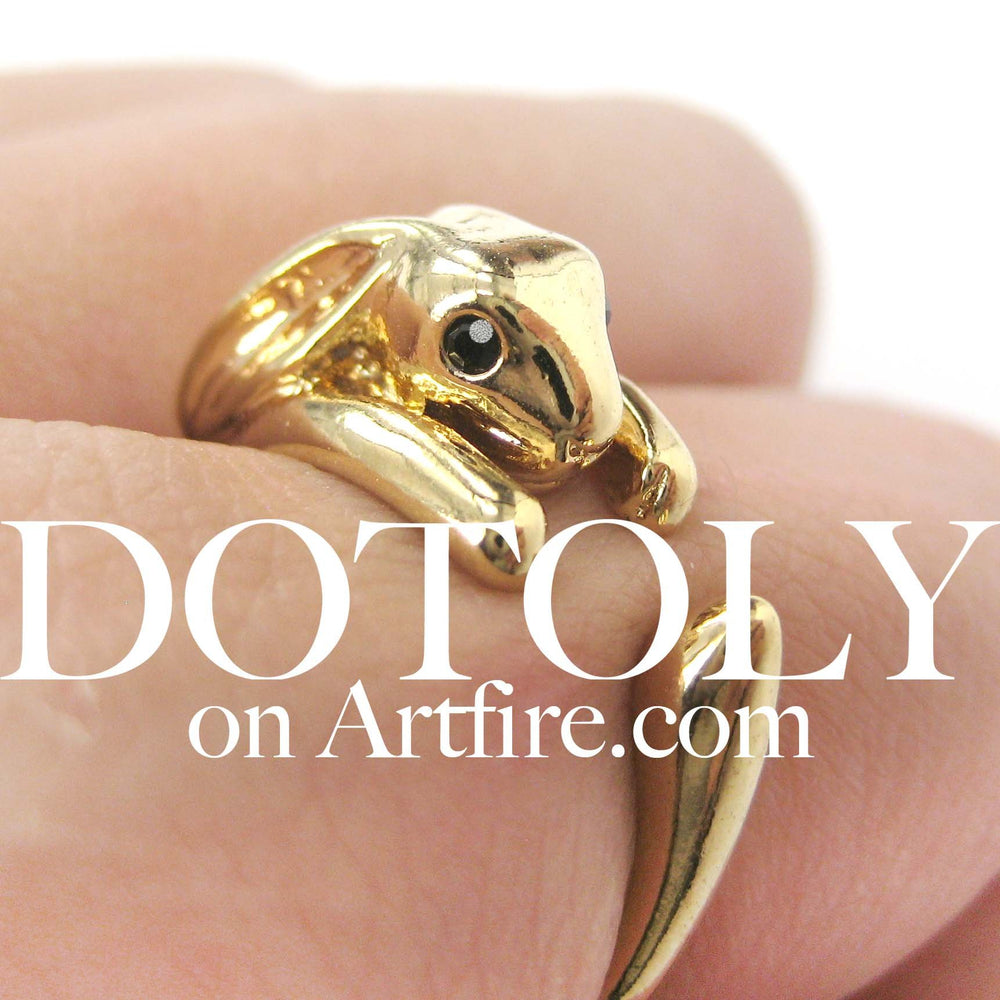 Bunny Rabbit Animal Wrap Around Ring in Shiny Gold - Sizes 4 to 9 Available | DOTOLY