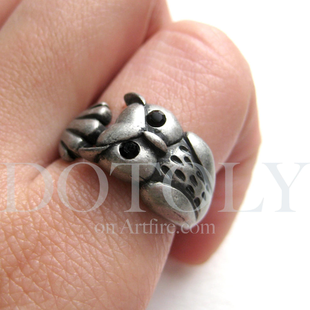 Owl Bird Animal Wrap Around Ring in Silver - Sizes 4 to 8.5 Available | DOTOLY