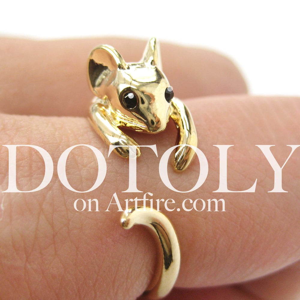 Mouse Animal Wrap Around Ring in Shiny Gold - Sizes 4 to 9 Available | DOTOLY