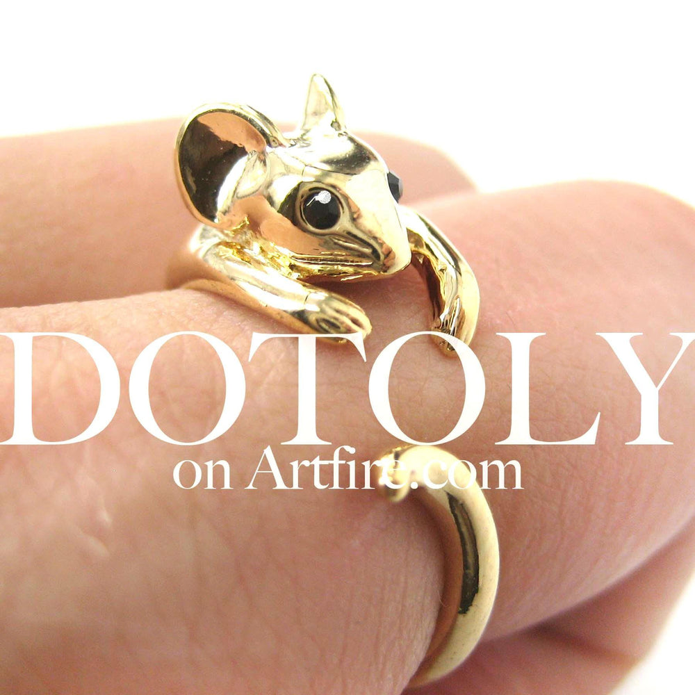 Mouse Animal Wrap Around Ring in Shiny Gold - Sizes 4 to 9 Available | DOTOLY