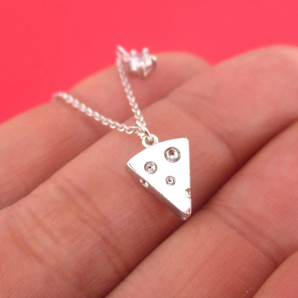 Swiss Cheese Wedge of Cheese Pendant Necklace in Silver