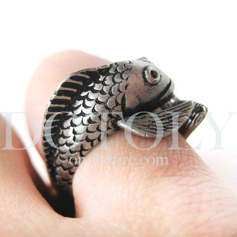 Fish Koi Sea Animal Wrap Around Ring in Silver - Sizes 4 to 9 Available | DOTOLY