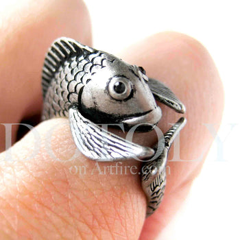Fish Koi Sea Animal Wrap Around Ring in Silver - Sizes 4 to 9 Available | DOTOLY