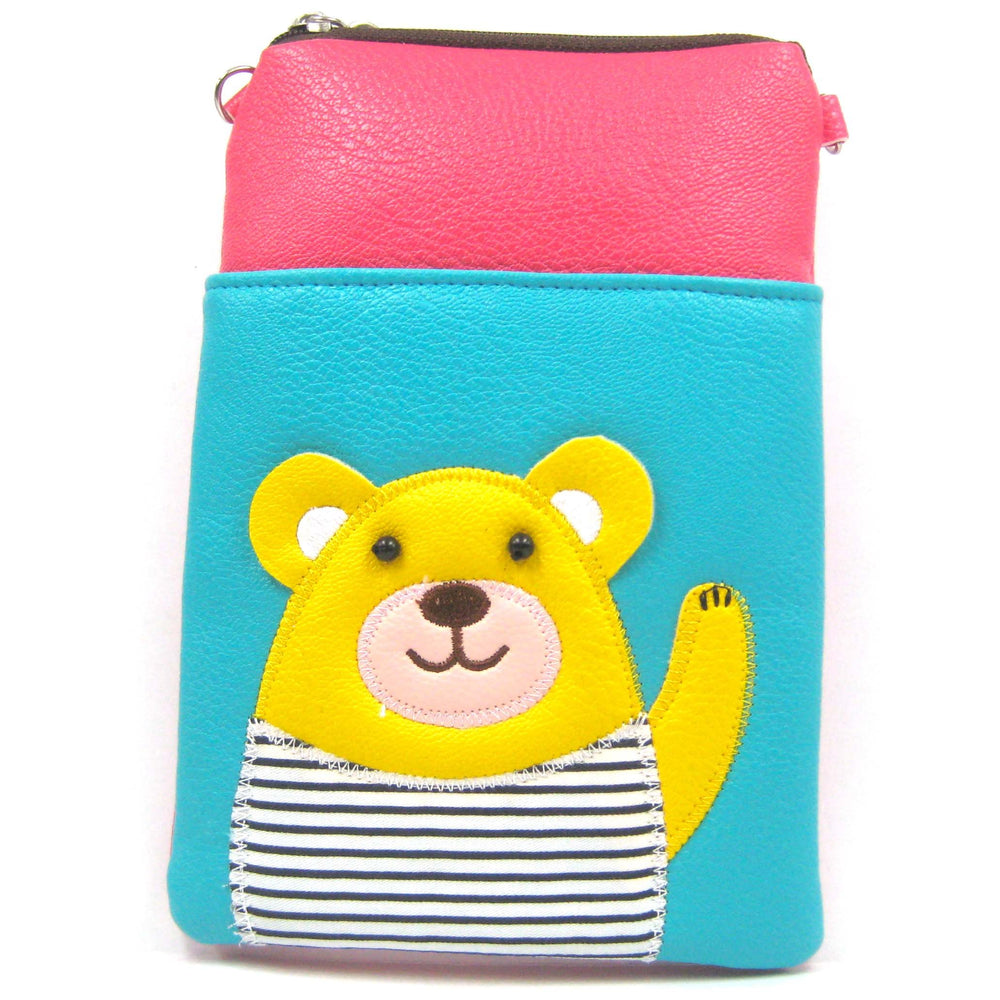 Adorable Teddy Bear Small Cross Body Shoulder Bag Purse in Blue and Pink | DOTOLY