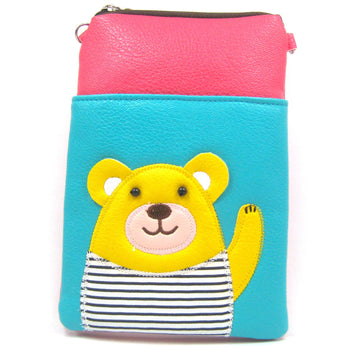 Adorable Teddy Bear Small Cross Body Shoulder Bag Purse in Blue and Pink | DOTOLY