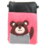 Adorable Teddy Bear Small Cross Body Shoulder Bag Purse in Black and Pink | DOTOLY