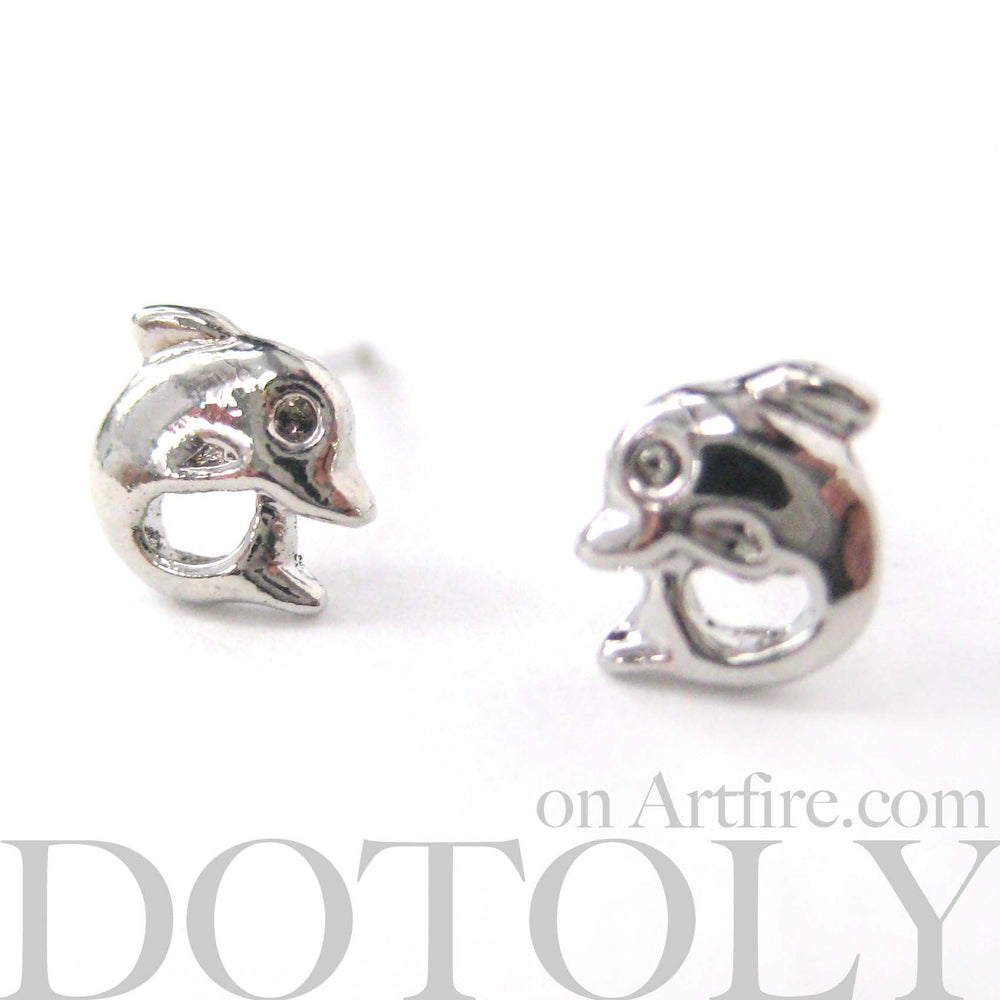 Small Dolphin Fish Sea Animal Stud Earrings in Silver | DOTOLY | DOTOLY