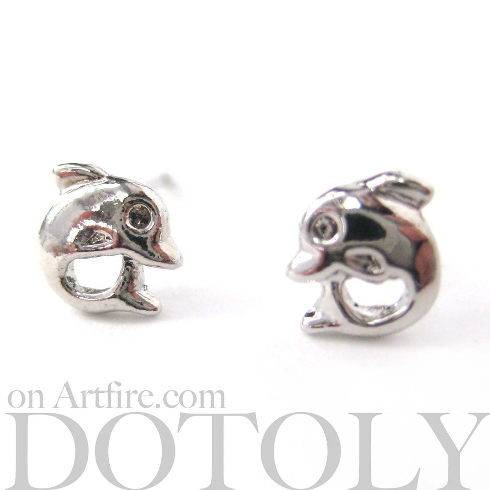 Small Dolphin Fish Sea Animal Stud Earrings in Silver | DOTOLY | DOTOLY