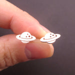 Saturn Planet Shaped Cosmos Space Galaxy Stud Earrings in Rose Gold