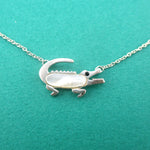 Crocodile Alligator Shaped Pearl Pendant Necklace in Silver | DOTOLY