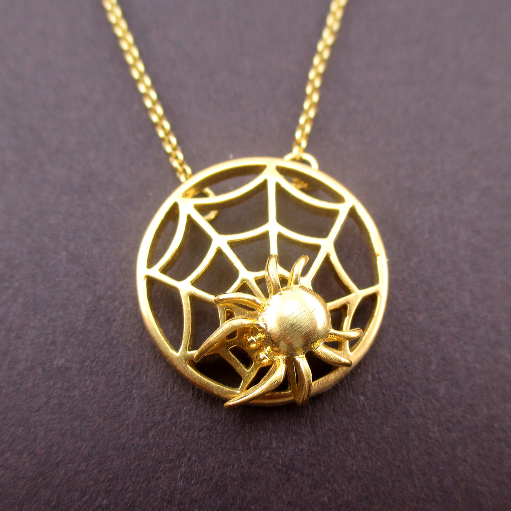 Tarantula Spider Web Shaped Pendant Necklace in Gold | DOTOLY