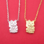 Maneki-neko Lucky Fortune Cat Calico Japanese Bobtail Pendant Necklace in Gold