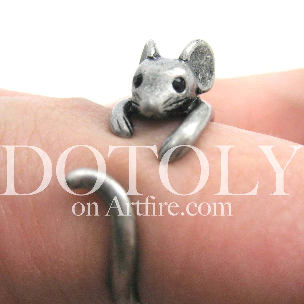 Mouse Animal Wrap Around Ring in Silver - Sizes 4 to 9 Available | DOTOLY
