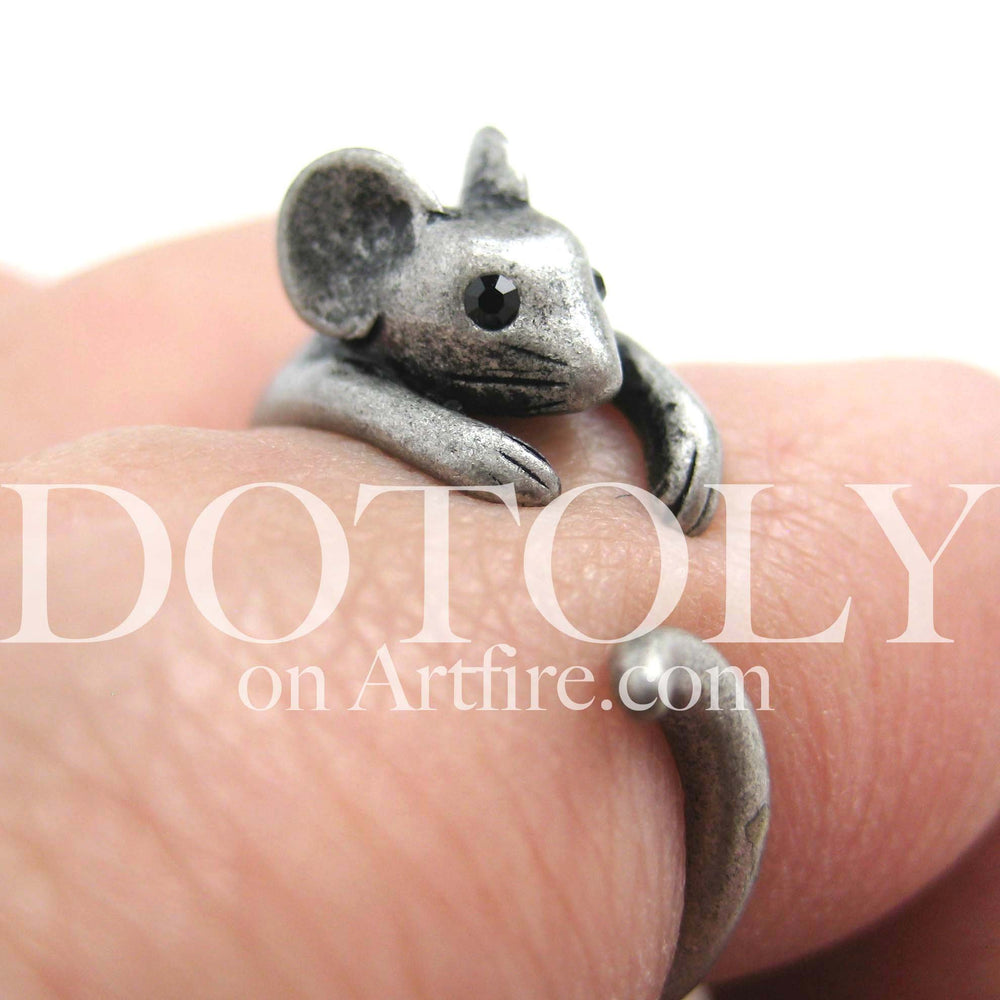 Mouse Animal Wrap Around Ring in Silver - Sizes 4 to 9 Available | DOTOLY