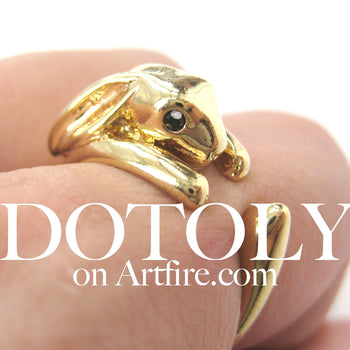 Bunny Rabbit Animal Wrap Around Ring in Shiny Gold - Sizes 4 to 9 Available | DOTOLY