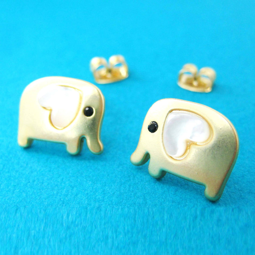 Baby Elephant Shaped Animal Stud Earring in Gold with Heart Shaped Ears | DOTOLY