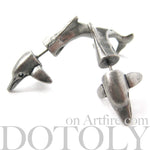 Fake Gauge Earrings: Realistic Dolphin Sea Animal Shaped Plug Stud Earrings in Silver | DOTOLY