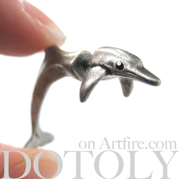 Fake Gauge Earrings: Realistic Dolphin Sea Animal Shaped Plug Stud Earrings in Silver | DOTOLY