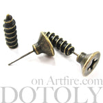 Fake Gauge Earrings: Realistic Screw Shaped Faux Plug Stud Earrings in Brass | DOTOLY