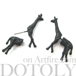 Fake Gauge Earrings: Realistic Giraffe Shaped Animal Faux Plug Stud Earrings in Black | DOTOLY