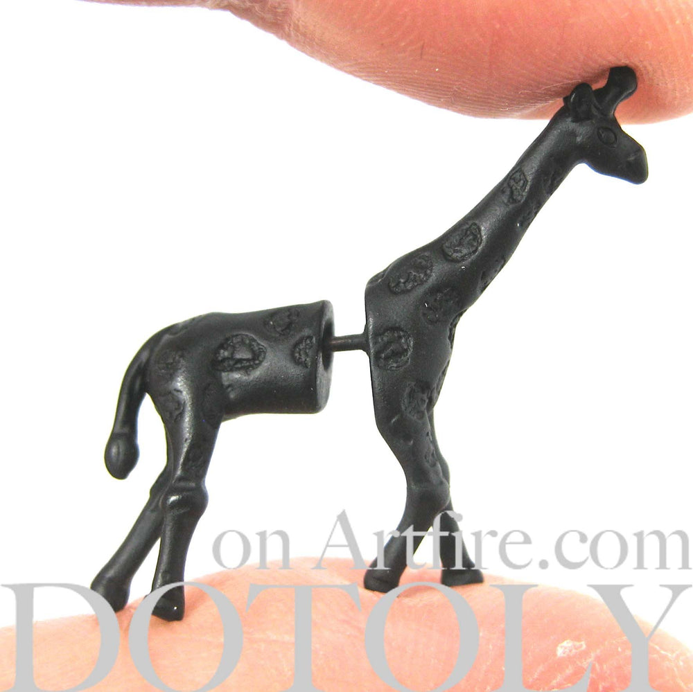 Fake Gauge Earrings: Realistic Giraffe Shaped Animal Faux Plug Stud Earrings in Black | DOTOLY