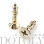 Fake Gauge Earrings: Realistic Screw Shaped Faux Plug Stud Earrings in Shiny Gold | DOTOLY