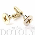 Fake Gauge Earrings: Realistic Screw Shaped Faux Plug Stud Earrings in Shiny Gold | DOTOLY