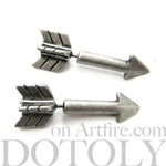 Fake Gauge Earrings: Realistic Arrow Shaped Faux Plug Stud Earrings in Silver | DOTOLY