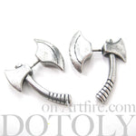 Fake Gauge Earrings: Realistic Axe Shaped Faux Plug Stud Earrings in Silver | DOTOLY