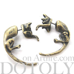 Fake Gauge Earrings: Realistic Kitty Cat Pet Animal Shaped Plug Stud Earrings in Brass | DOTOLY