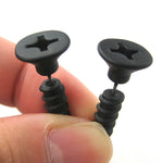 Fake Gauge Earrings: Realistic Screw Shaped Faux Plug Stud Earrings in Black | DOTOLY