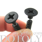 Fake Gauge Earrings: Realistic Screw Shaped Faux Plug Stud Earrings in Black | DOTOLY