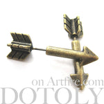 Fake Gauge Earrings: Realistic Arrow Shaped Faux Plug Stud Earrings in Brass | DOTOLY