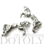 Fake Gauge Earrings: Mythical Unicorn Horse Animal Faux Plug Stud Earrings in Matte Silver | DOTOLY