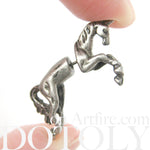 Fake Gauge Earrings: Mythical Unicorn Horse Animal Faux Plug Stud Earrings in Matte Silver | DOTOLY