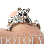 Relaxing Kitty Cat Animal Wrap Around Ring in Shiny Silver - Sizes 4 to 9 Available | DOTOLY