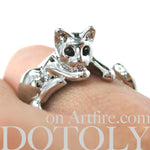 Relaxing Kitty Cat Animal Wrap Around Ring in Shiny Silver - Sizes 4 to 9 Available | DOTOLY