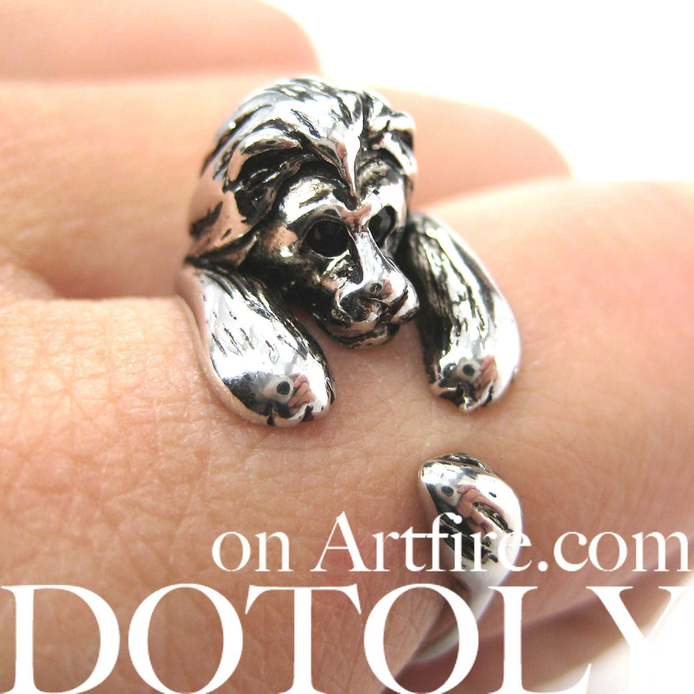 Realistic Lion Animal Wrap Around Ring in Shiny Silver - Sizes 4 to 9 Available | DOTOLY