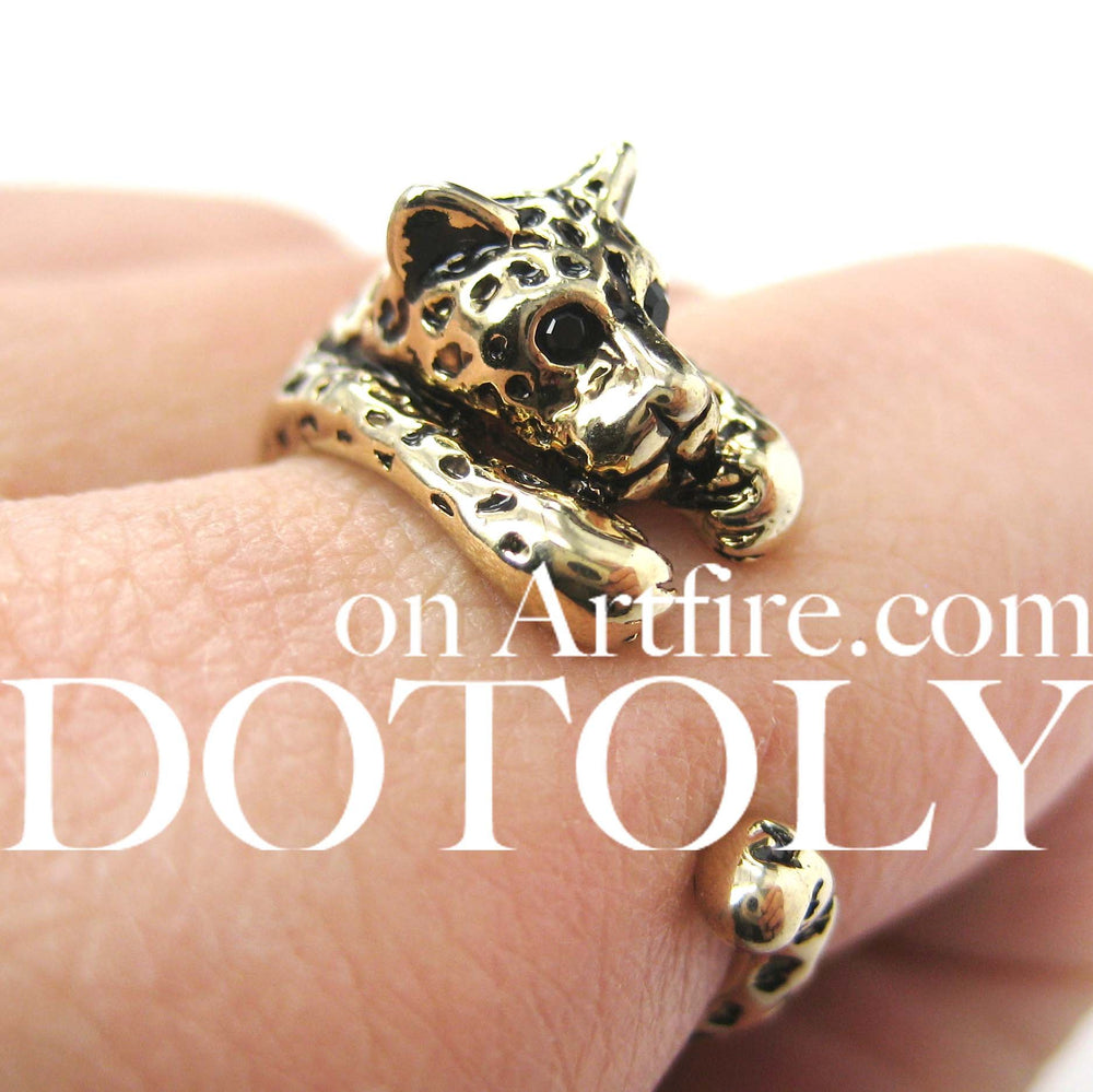 Leopard Jaguar Animal Wrap Around Ring in Shiny Gold - Sizes 4 to 9 Available | DOTOLY