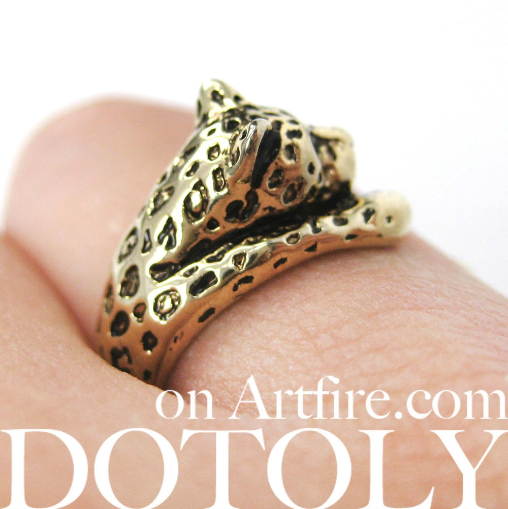 Leopard Jaguar Animal Wrap Around Ring in Shiny Gold - Sizes 4 to 9 Available | DOTOLY