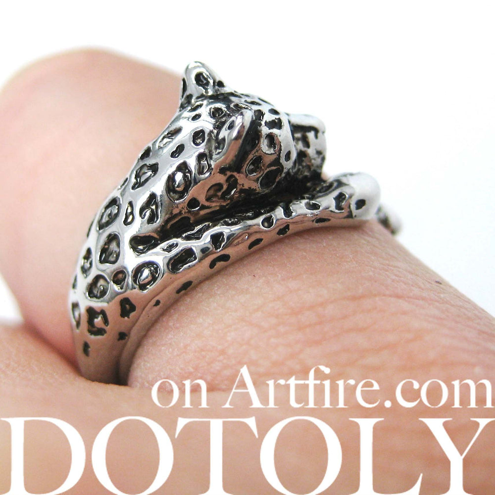 Leopard Jaguar Animal Wrap Around Ring in Shiny Silver - Sizes 4 to 9 Available | DOTOLY