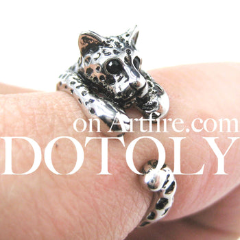 Leopard Jaguar Animal Wrap Around Ring in Shiny Silver - Sizes 4 to 9 Available | DOTOLY
