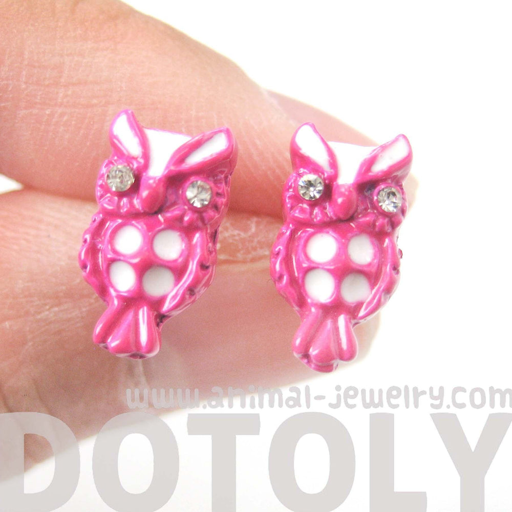 Owl Bird Shaped Stud Earrings in Pink and White | Animal Jewelry | DOTOLY