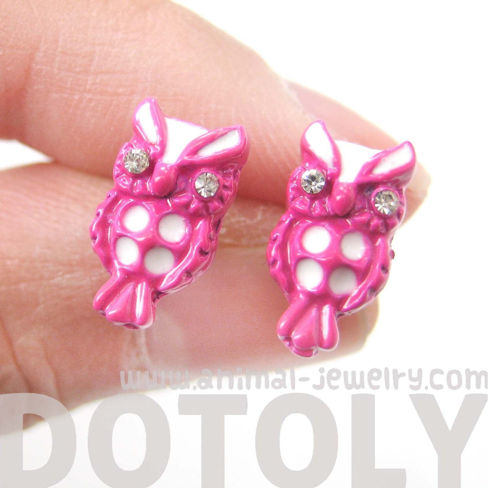 Owl Bird Shaped Stud Earrings in Pink and White | Animal Jewelry | DOTOLY