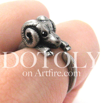 Sheep Ram Animal Wrap Around Ring in Silver - Sizes 4 to 9 Available | DOTOLY