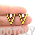 Geometric Arrow Shaped Chevron Print Stud Earrings in Red White and Yellow | DOTOLY