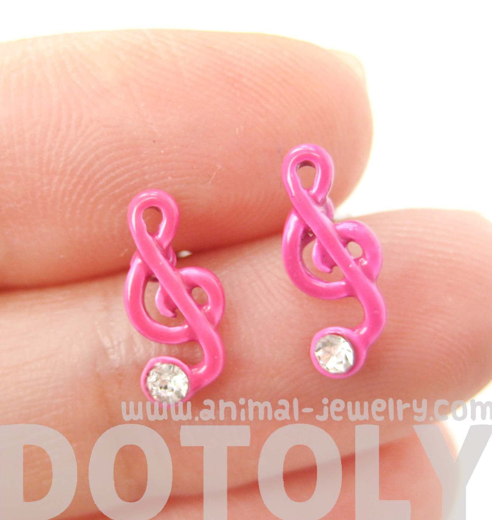 Music Themed Treble Clef Shaped Stud Earrings in Pink | DOTOLY | DOTOLY