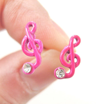 Music Themed Treble Clef Shaped Stud Earrings in Pink | DOTOLY | DOTOLY