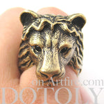 Large Lion Detailed Adjustable Animal Ring in Brass | Animal Jewelry | DOTOLY